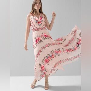 White House Black Market Floral Pleated Midi Dress Women’s Size 16 Sleeveless